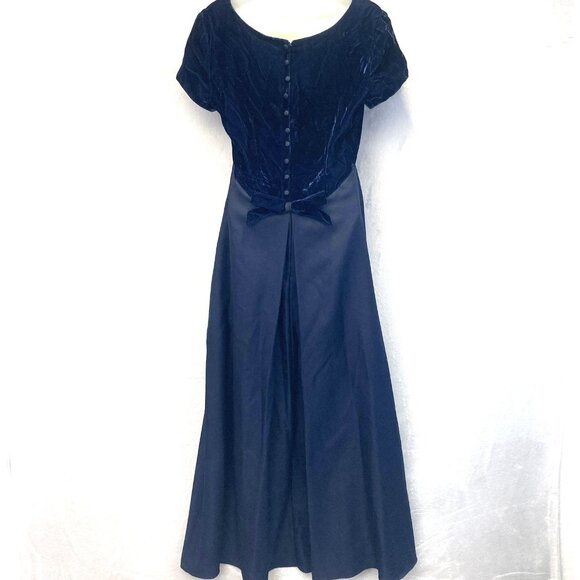 Vintage 90s Empire Waist Velvet Gown Dress Womens 11/12 Navy Blue Made in USA - Picture 2 of 14